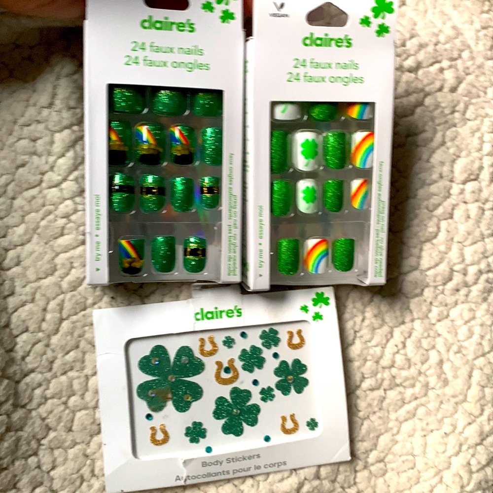 Claire’s St Patrick nails & body stickers..2 nail designs & 1 body sticker sheet